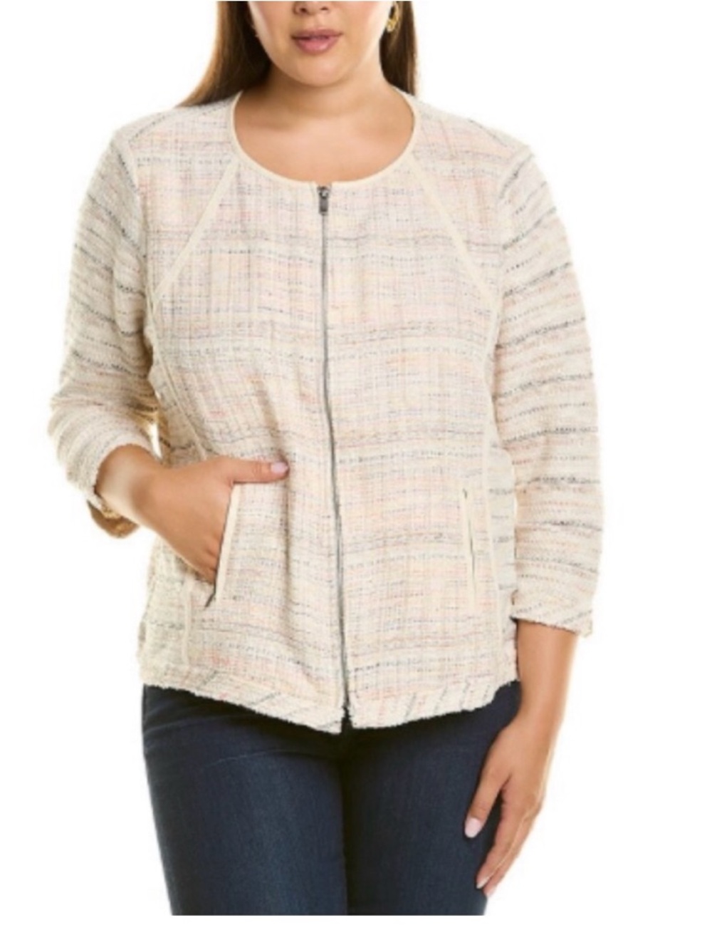 NIC+ZOE Cream Tweed Zip-Front Jacket with Multicolor Speckle